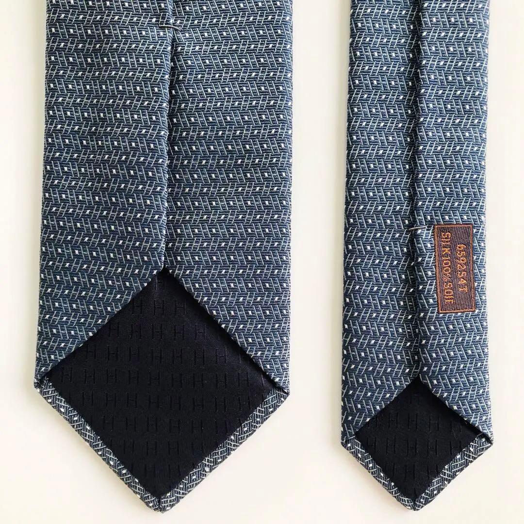 HERMES ネクタイ 紋章柄 ブルーグレー