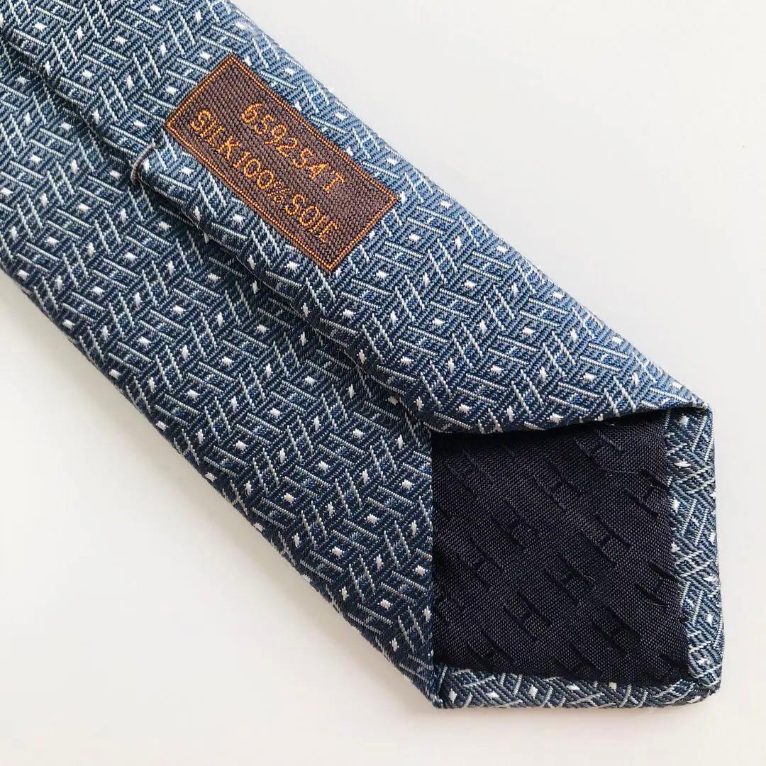 HERMES ネクタイ 紋章柄 ブルーグレー