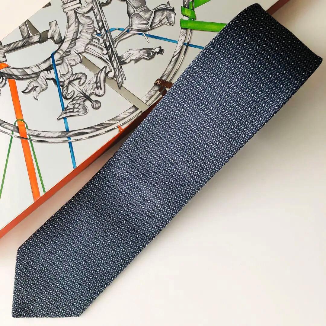 HERMES ネクタイ 紋章柄 ブルーグレー