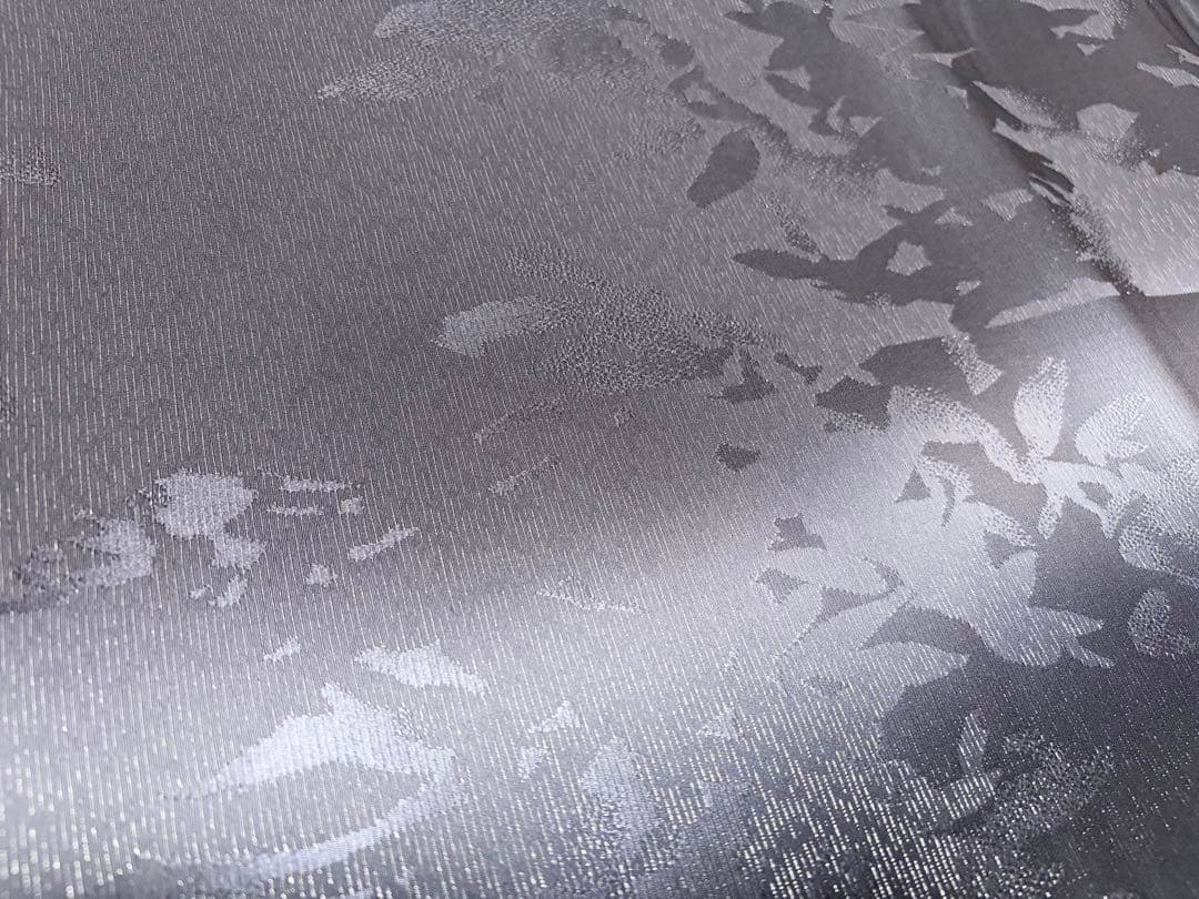 B リーフ模様 銀通し 室華風 作家物 黒 モノトーン シック 正絹 全通 袋帯