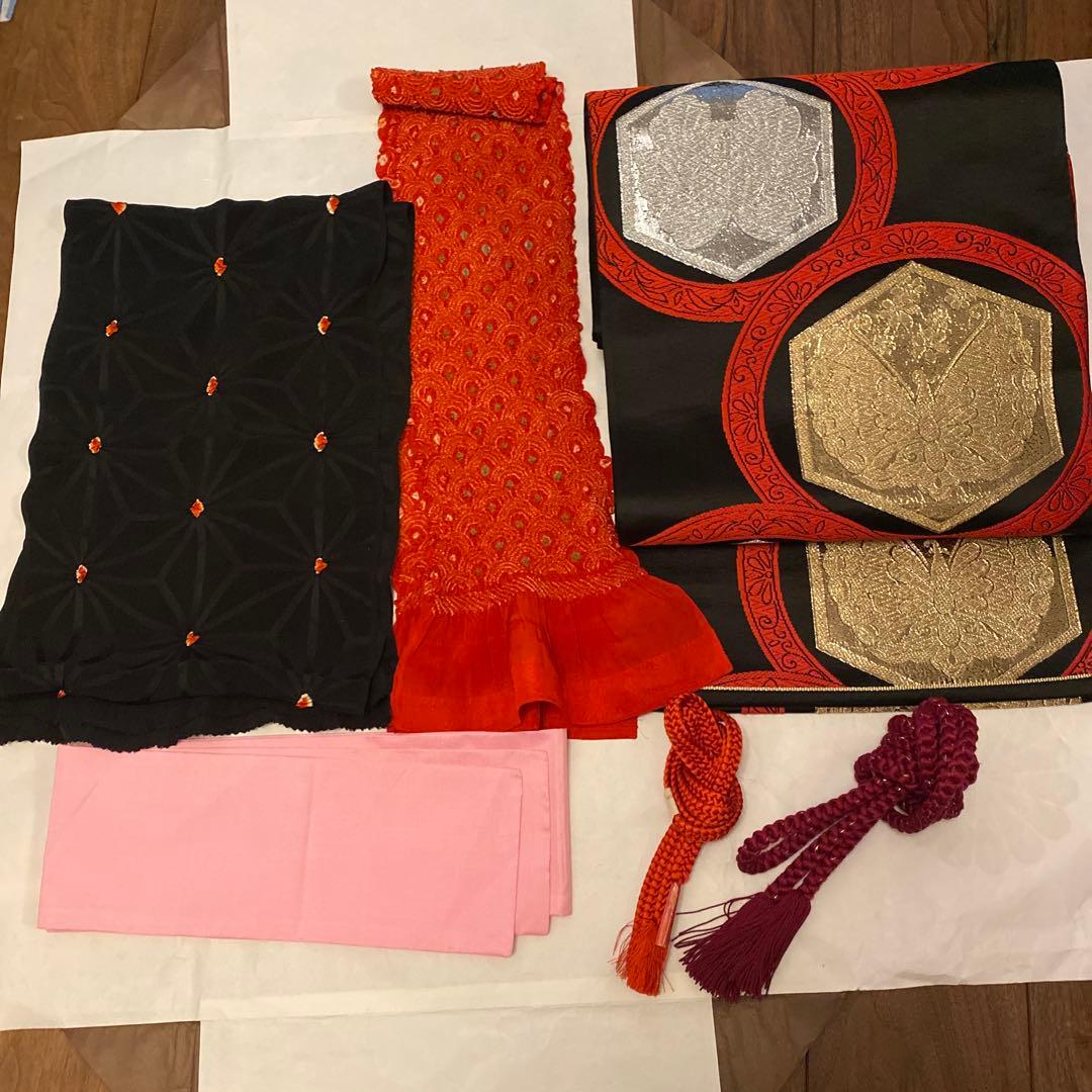 赤い振袖 染め花柄　長身用