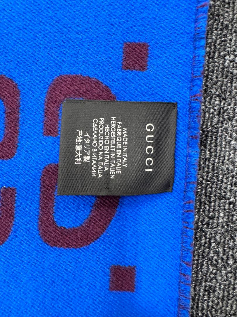 GUCCI ロゴパターン マフラー 青