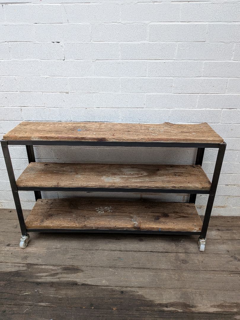 インダストリアルスタイル キャスター付き3段シェルフ