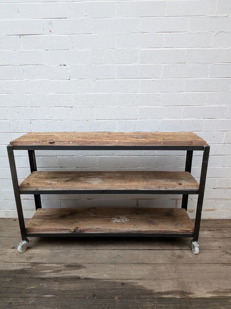 インダストリアルスタイル キャスター付き3段シェルフ