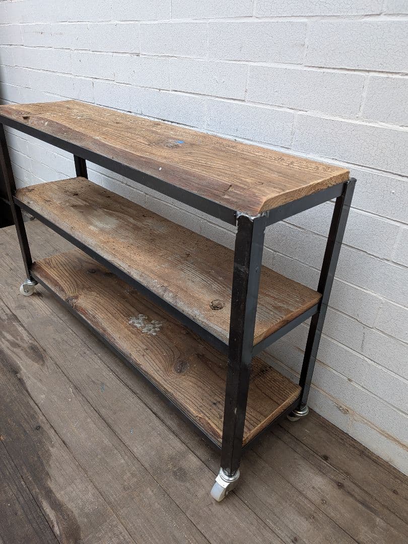 インダストリアルスタイル キャスター付き3段シェルフ