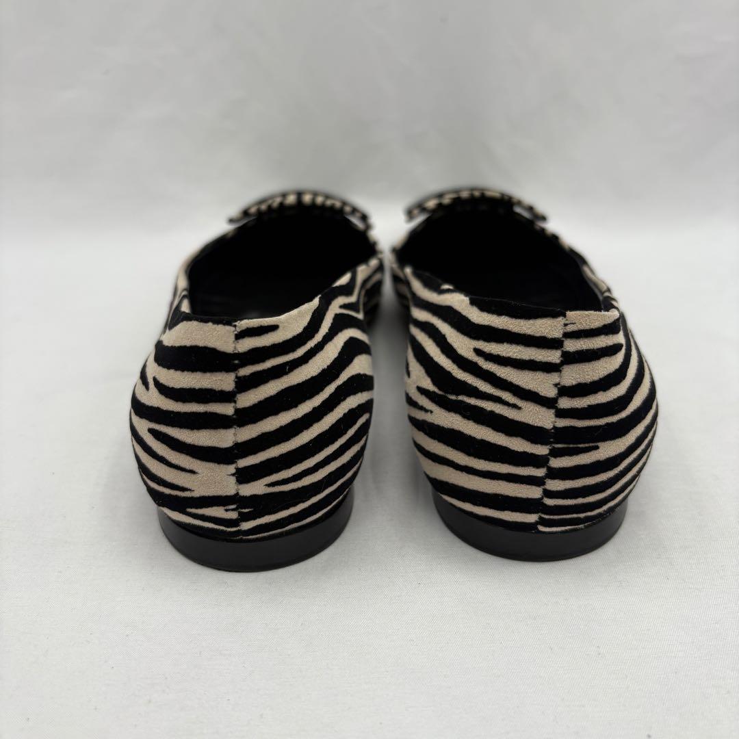 【美品】セルジオロッシ sr1 ゼブラ プレート フラットシューズ 総柄 金具