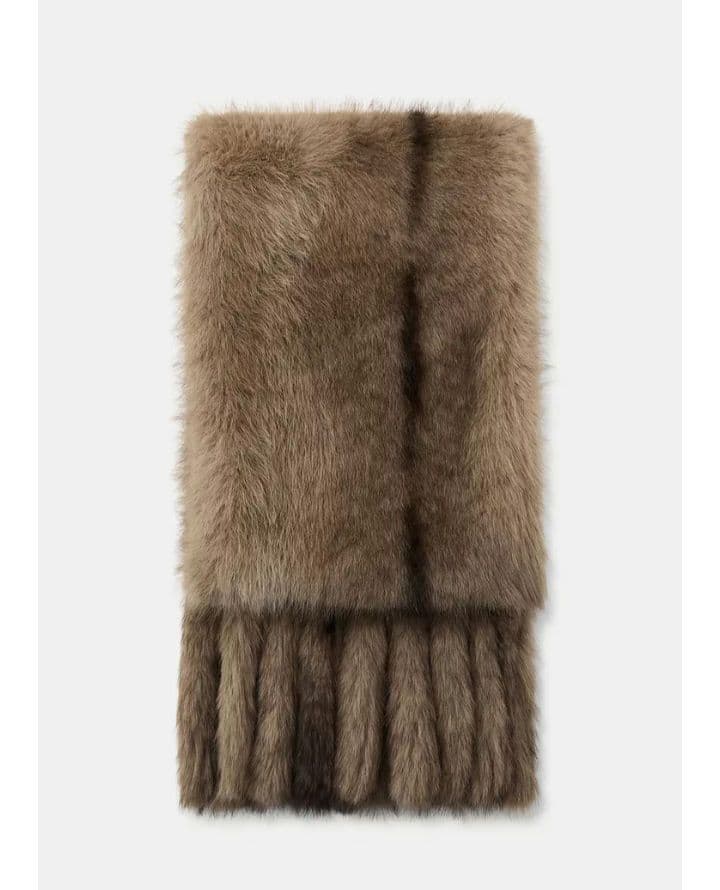 完売品 ZARA フェイクファー フリンジ付き プレーンスカーフ ストール
