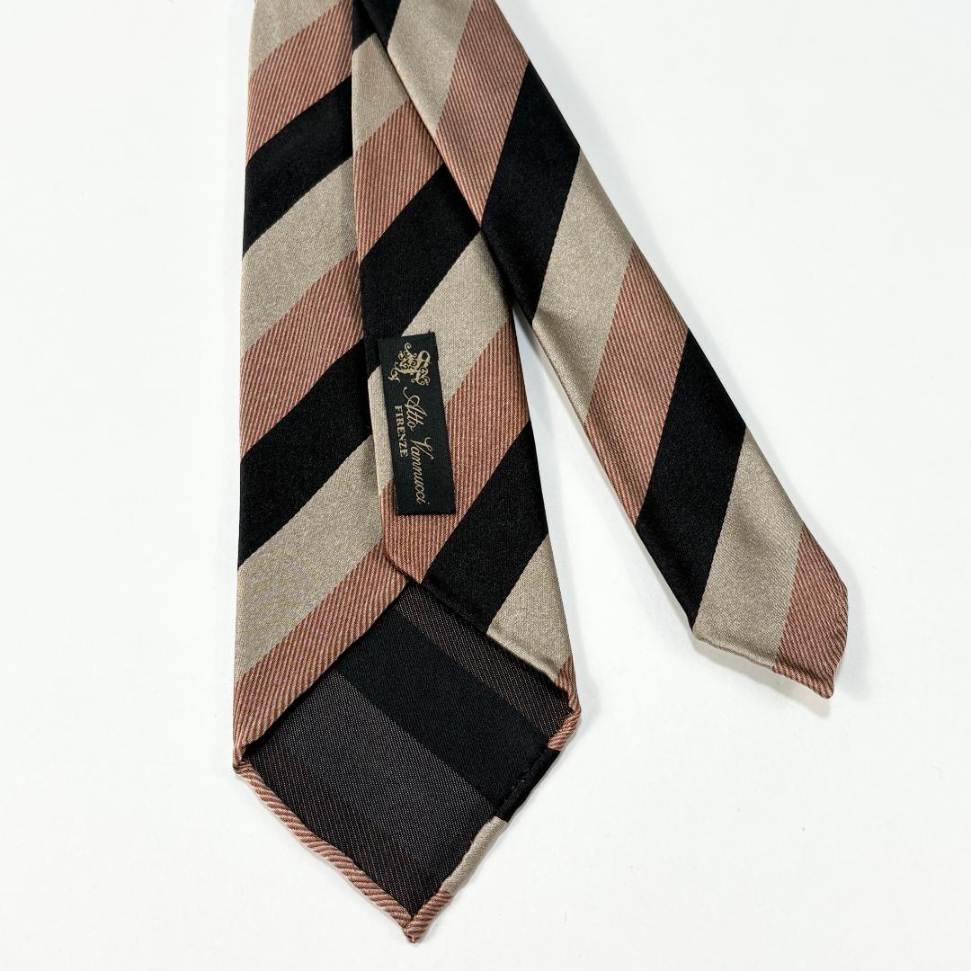 極美品 Atto Vannucci クワトロピエゲ シルク レジメンタルネクタイ