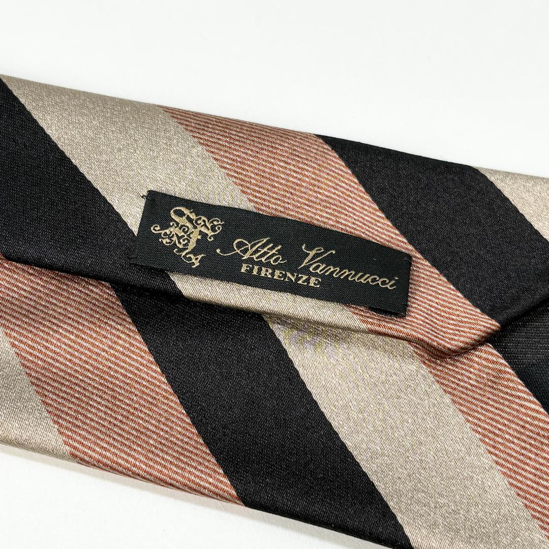極美品 Atto Vannucci クワトロピエゲ シルク レジメンタルネクタイ