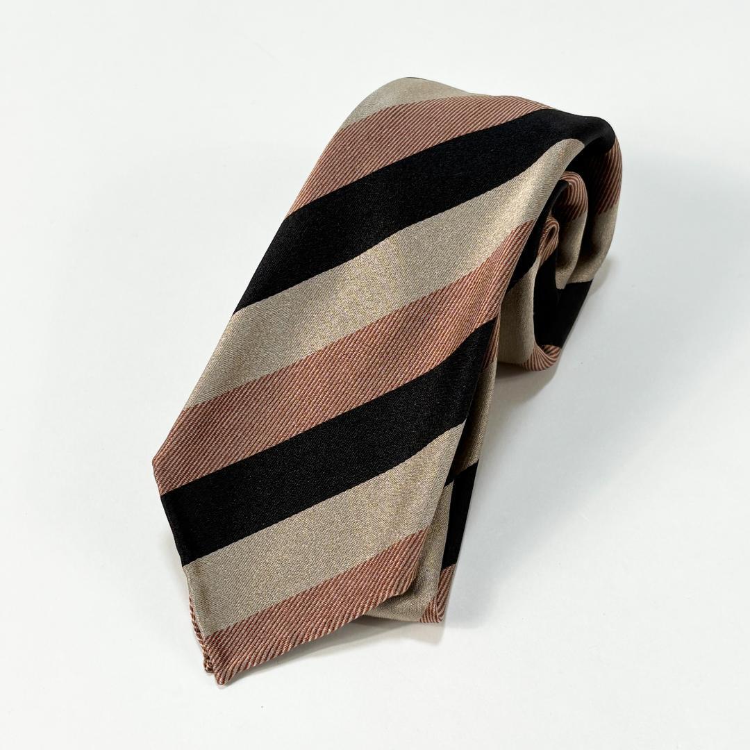 極美品 Atto Vannucci クワトロピエゲ シルク レジメンタルネクタイ