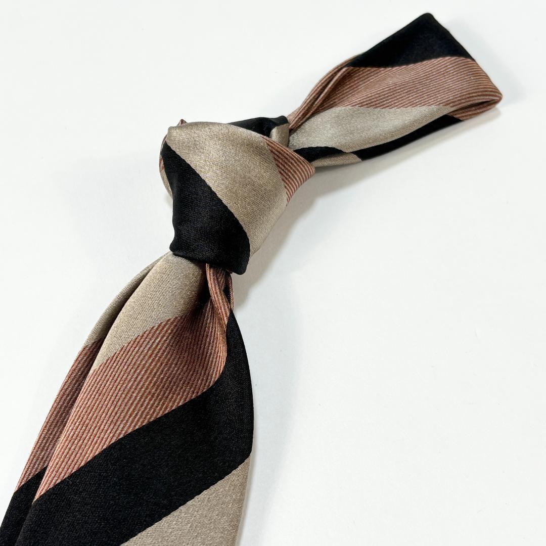 極美品 Atto Vannucci クワトロピエゲ シルク レジメンタルネクタイ