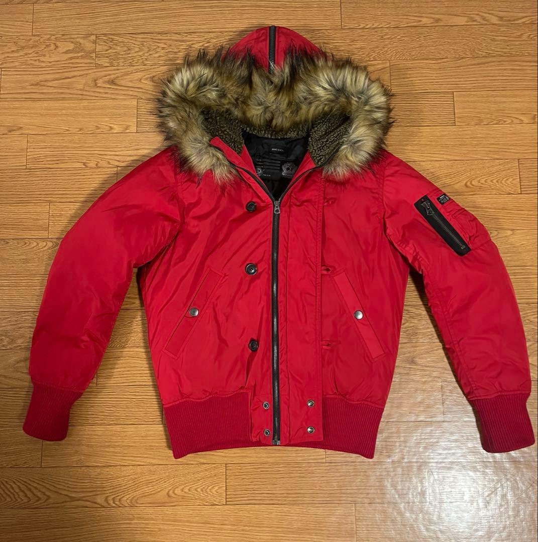 DIESEL n2b ファー付きフライトジャケット 赤 レッド