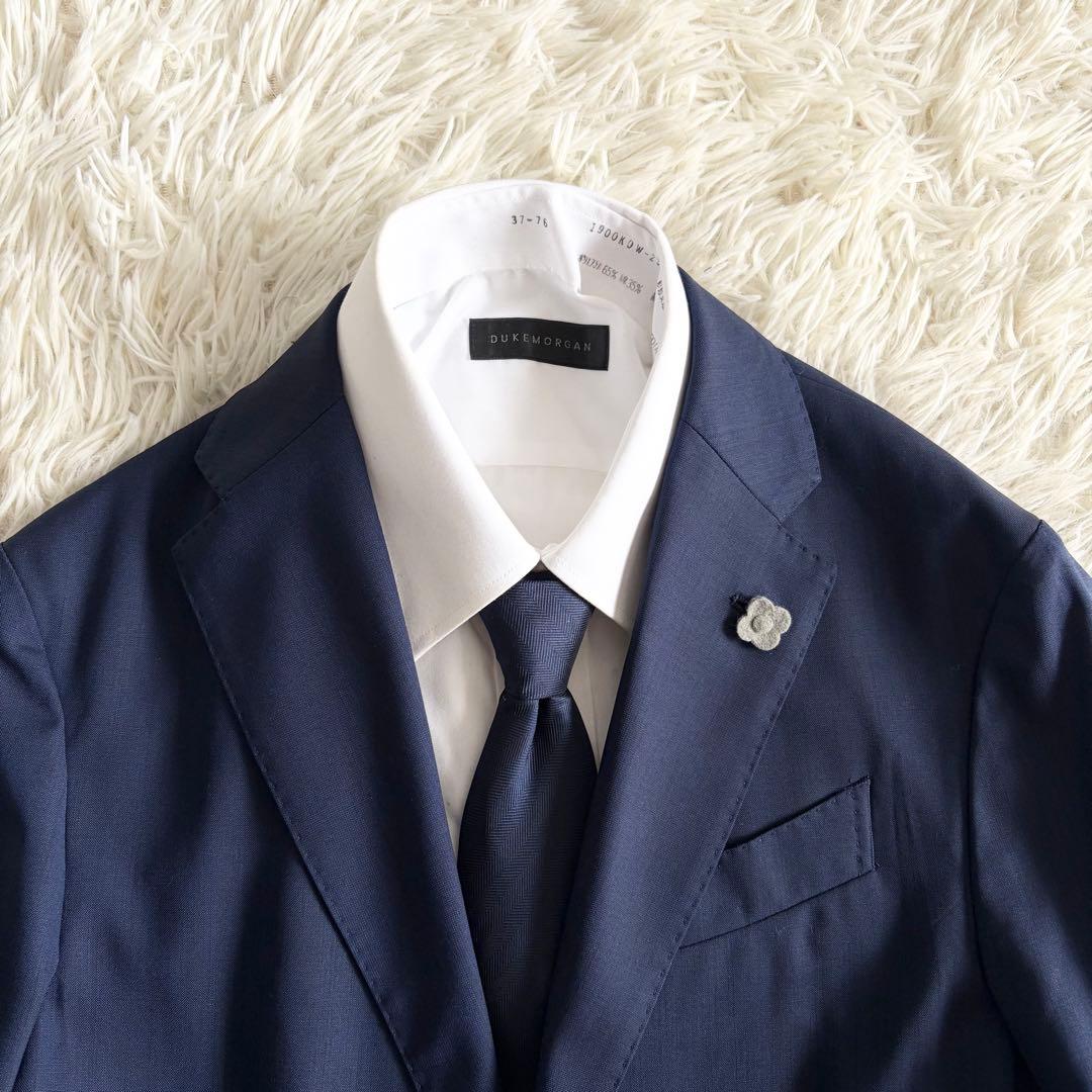 <極美品>LARDINI easy wear 新ロゴ ネイビー ウールスーツ44