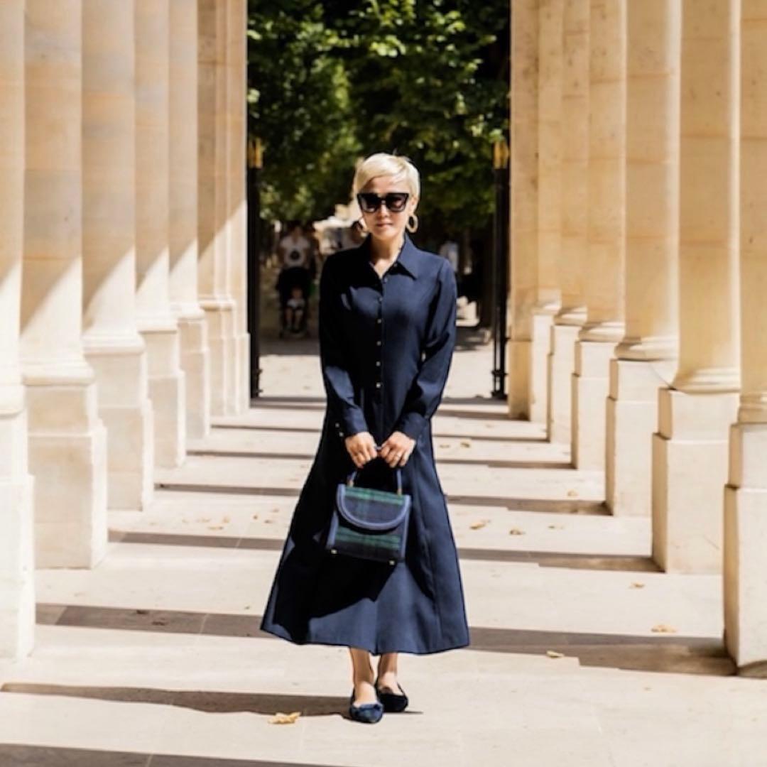 美品✨黒 ジョーゼット美ラインシャツワンピース S セレモニー入学卒業