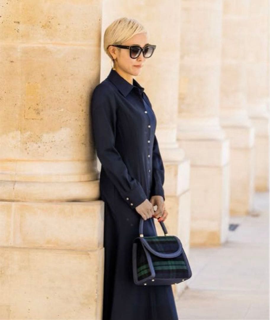 美品✨黒 ジョーゼット美ラインシャツワンピース S セレモニー入学卒業