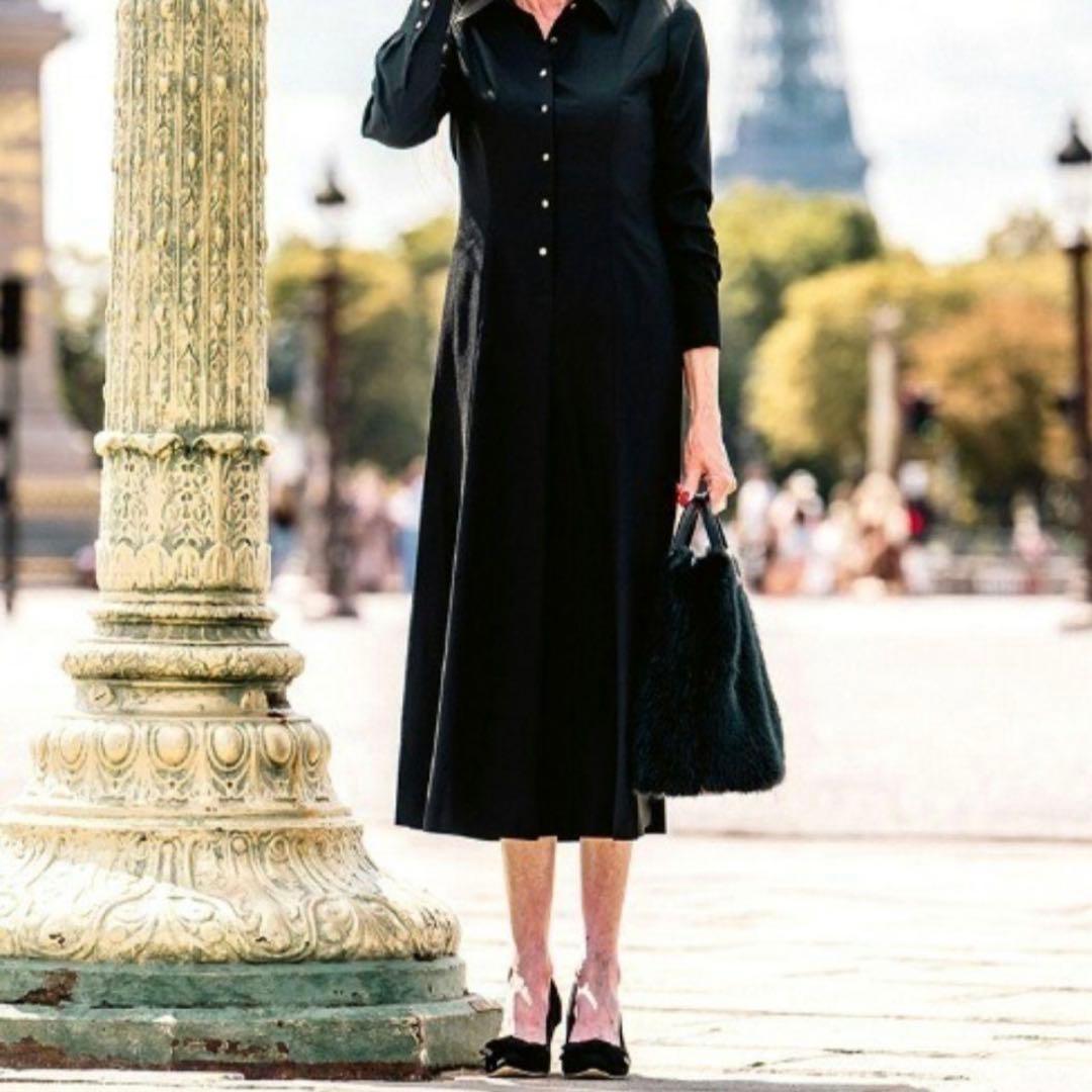 美品✨黒 ジョーゼット美ラインシャツワンピース S セレモニー入学卒業