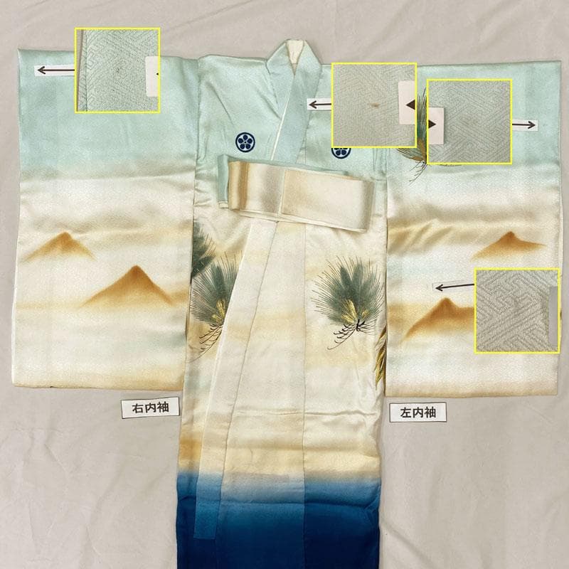 409ay30◎お宮参り 男児 祝い着 着物 掛け着 鶴松 長襦袢付◎美品