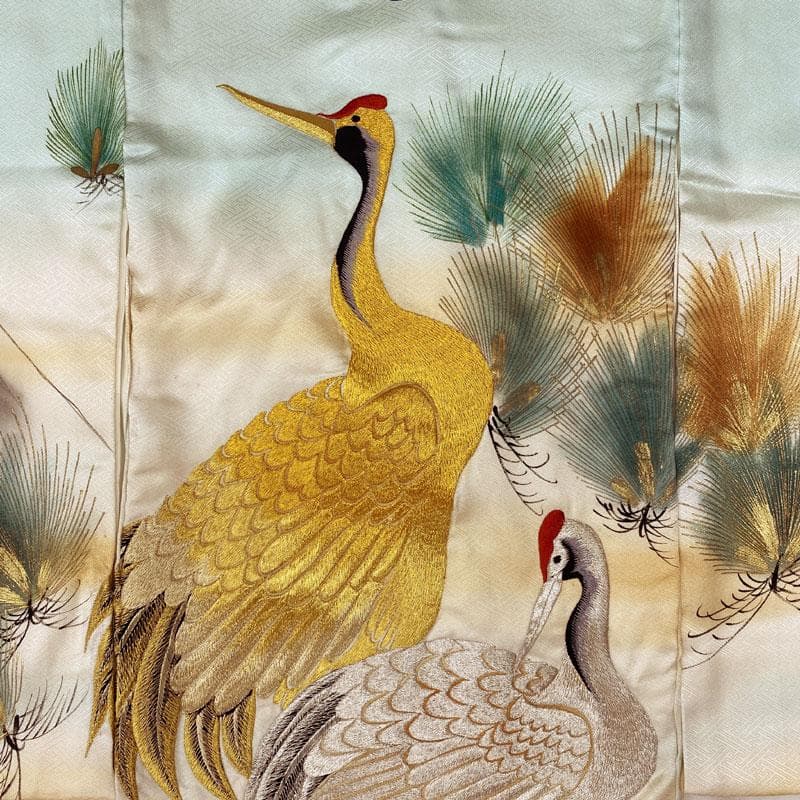 409ay30◎お宮参り 男児 祝い着 着物 掛け着 鶴松 長襦袢付◎美品