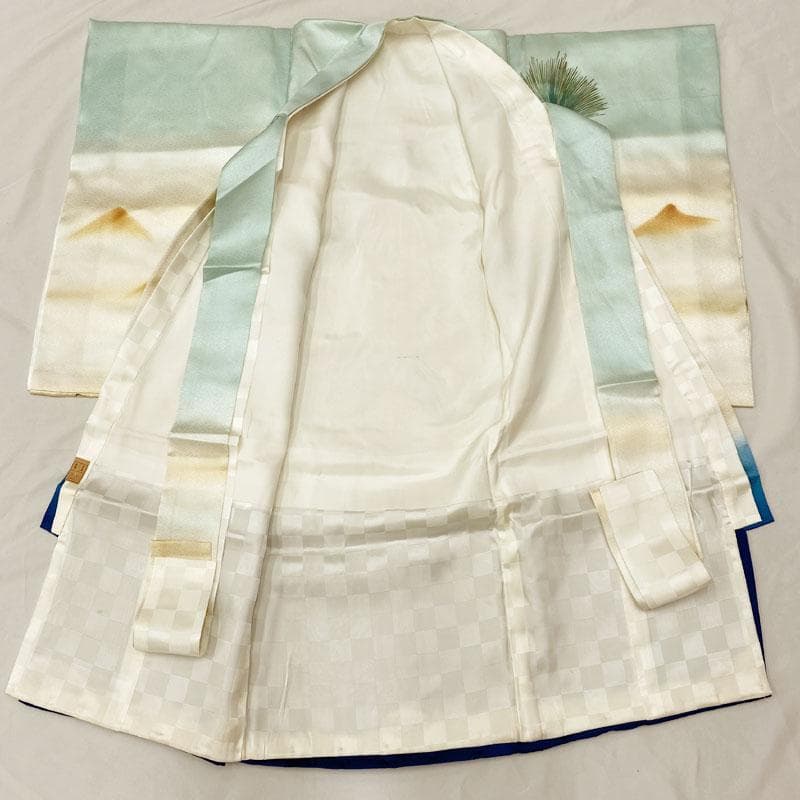 409ay30◎お宮参り 男児 祝い着 着物 掛け着 鶴松 長襦袢付◎美品