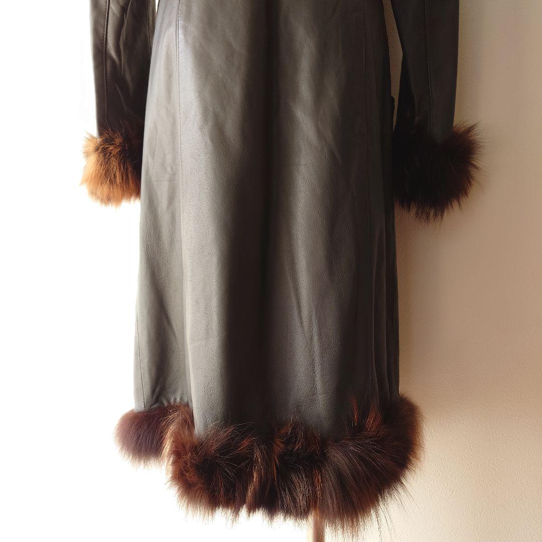 【MILONE】フェイクレザー×ファー ロングコート イタリア製