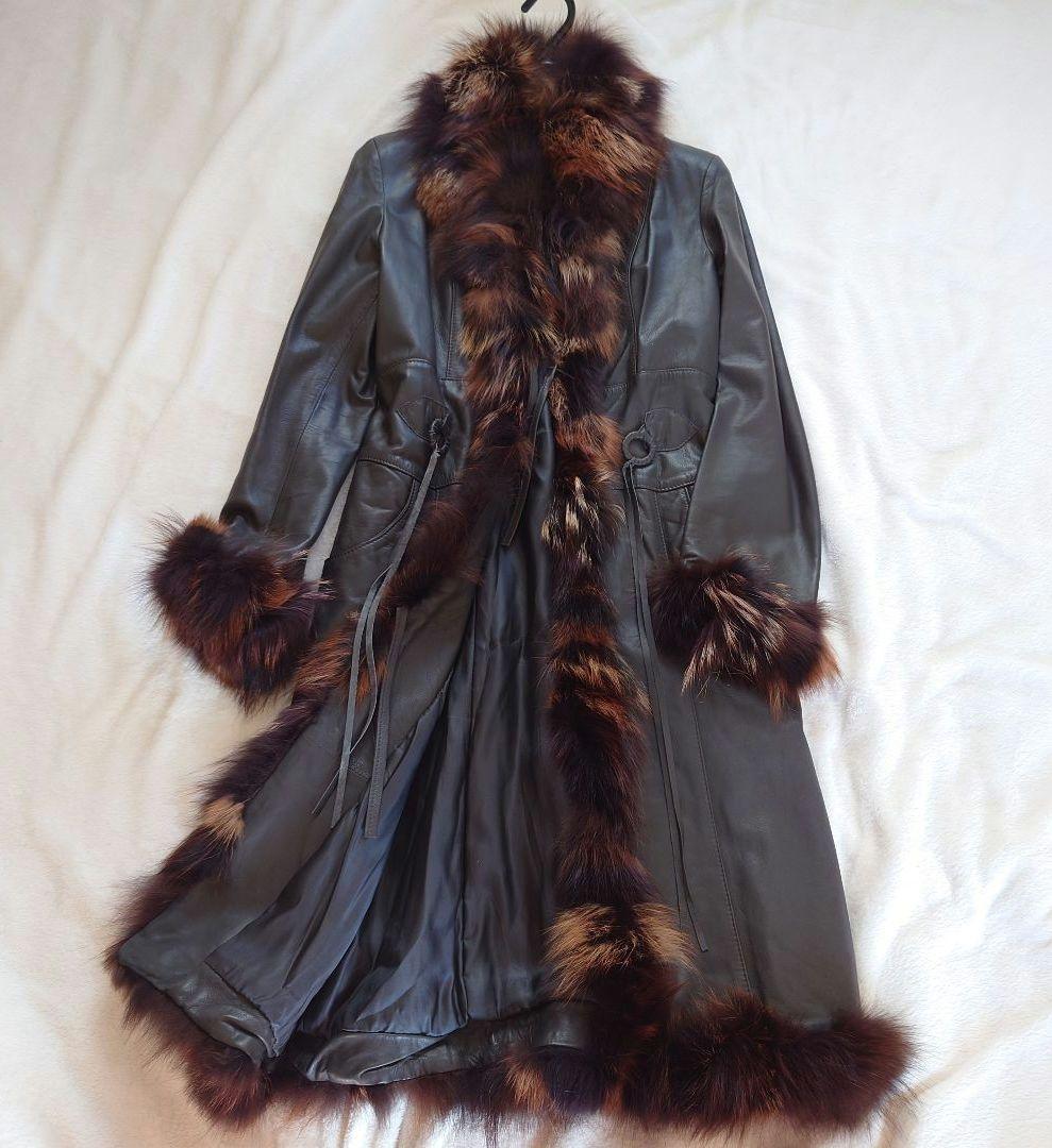 【MILONE】フェイクレザー×ファー ロングコート イタリア製