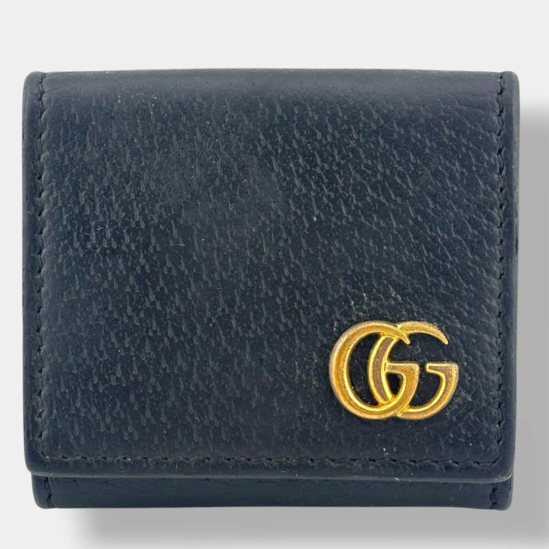 良品 グッチ GGマーモント ケース 473959 レザー ブラック