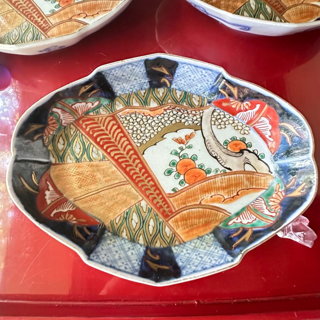 2203様感謝‼️四季にうるわし‼️伊万里錦手若松＆橙＆ふきよせ　兜菱形刺身皿5客