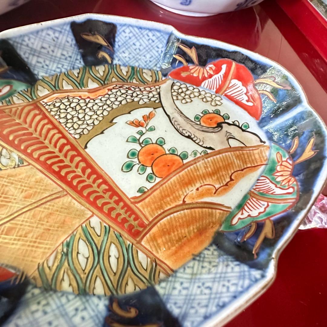 2203様感謝‼️四季にうるわし‼️伊万里錦手若松＆橙＆ふきよせ　兜菱形刺身皿5客