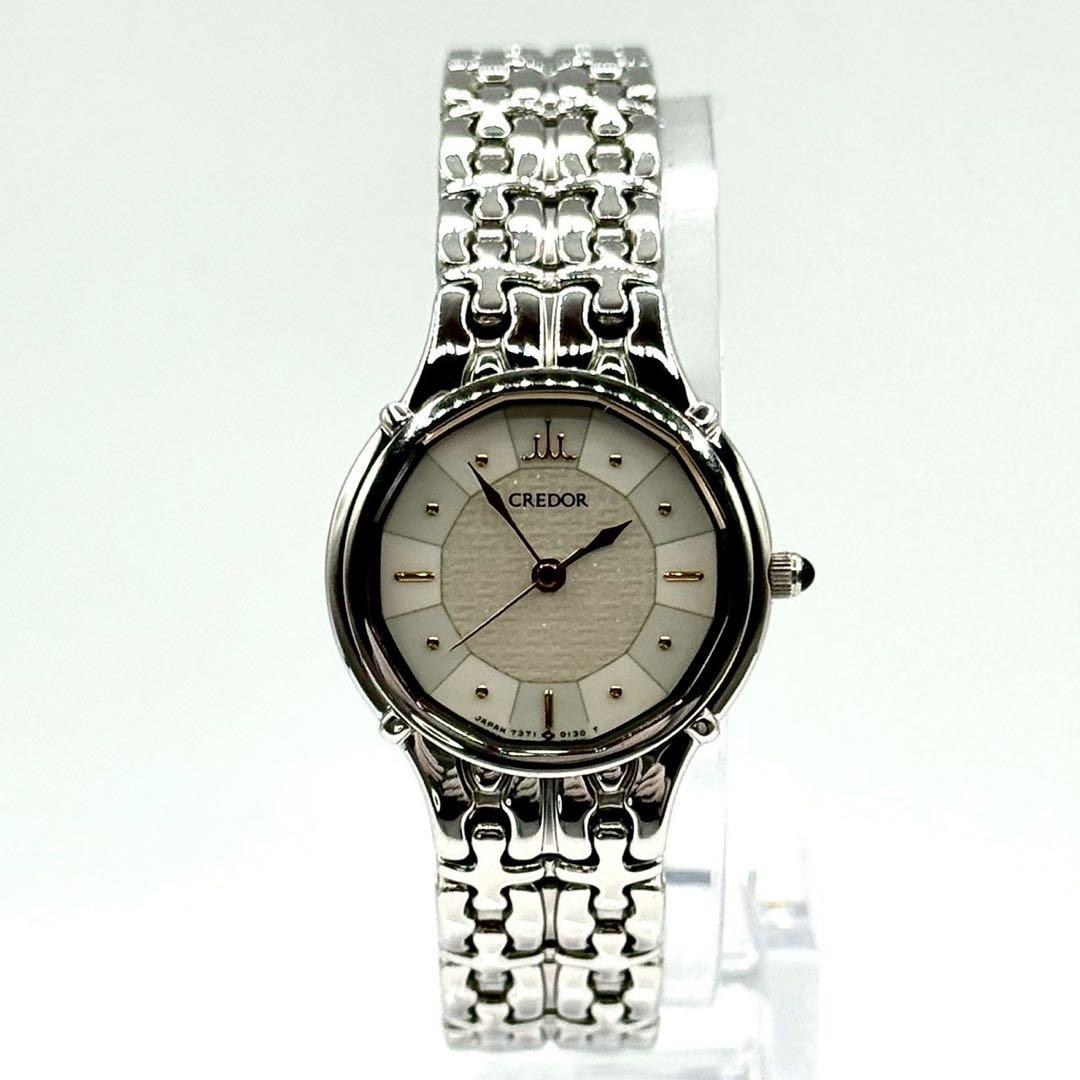 美品✨稼働 HATTORI SEIKO CREDOR 1Pオニキスブレスウォッチ