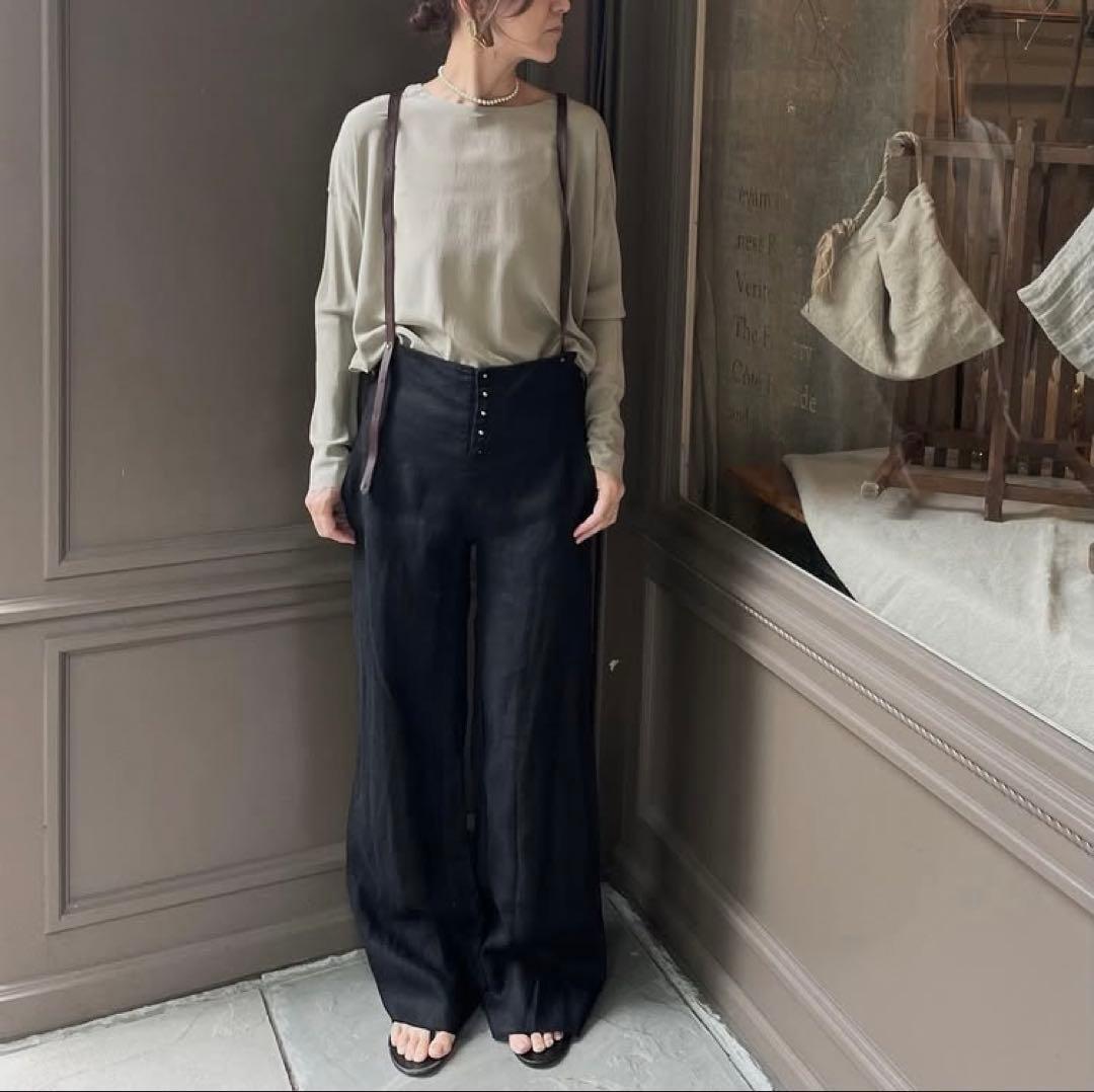 emic:etic サスペンダーパンツ　黒リネン　サイズ2