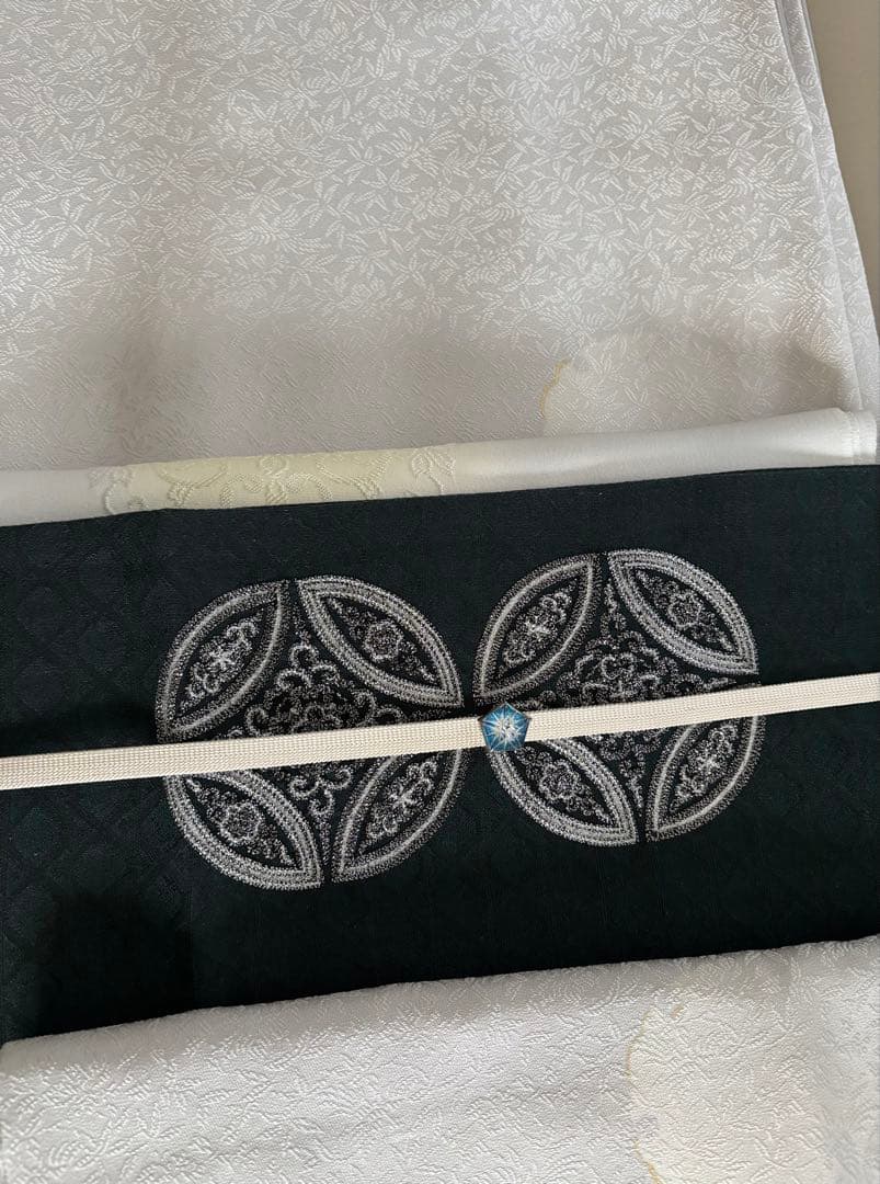 正絹 文様入り 控えめな透け感 袋帯 ビーズ刺繍 七宝丸文