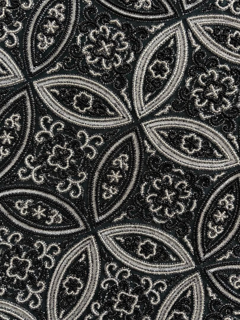 正絹 文様入り 控えめな透け感 袋帯 ビーズ刺繍 七宝丸文