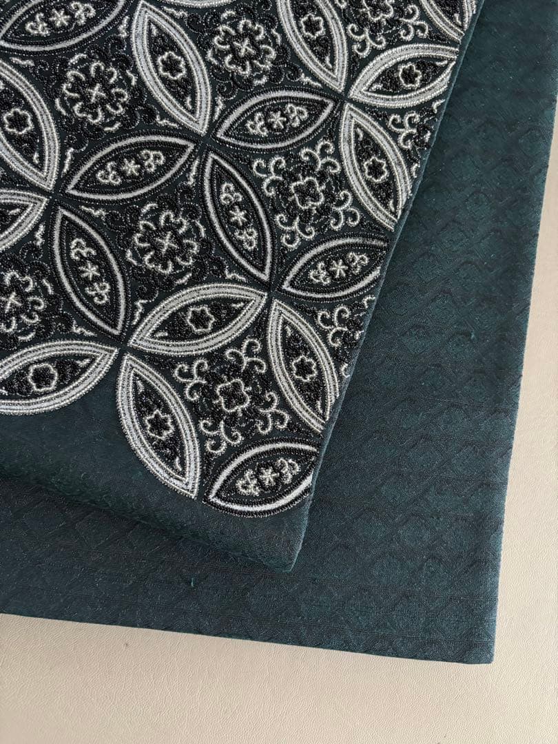 正絹 文様入り 控えめな透け感 袋帯 ビーズ刺繍 七宝丸文