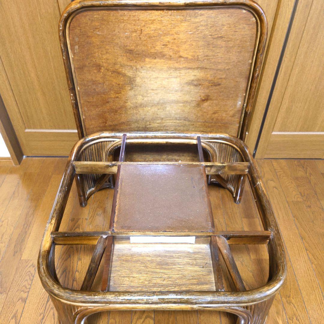 ラタン　籐　座卓　80X80 センターテーブル　ガラス天板　こたつ　ヴィンテージ