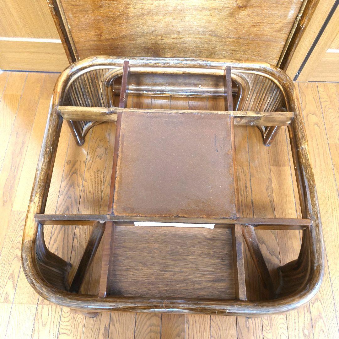 ラタン　籐　座卓　80X80 センターテーブル　ガラス天板　こたつ　ヴィンテージ