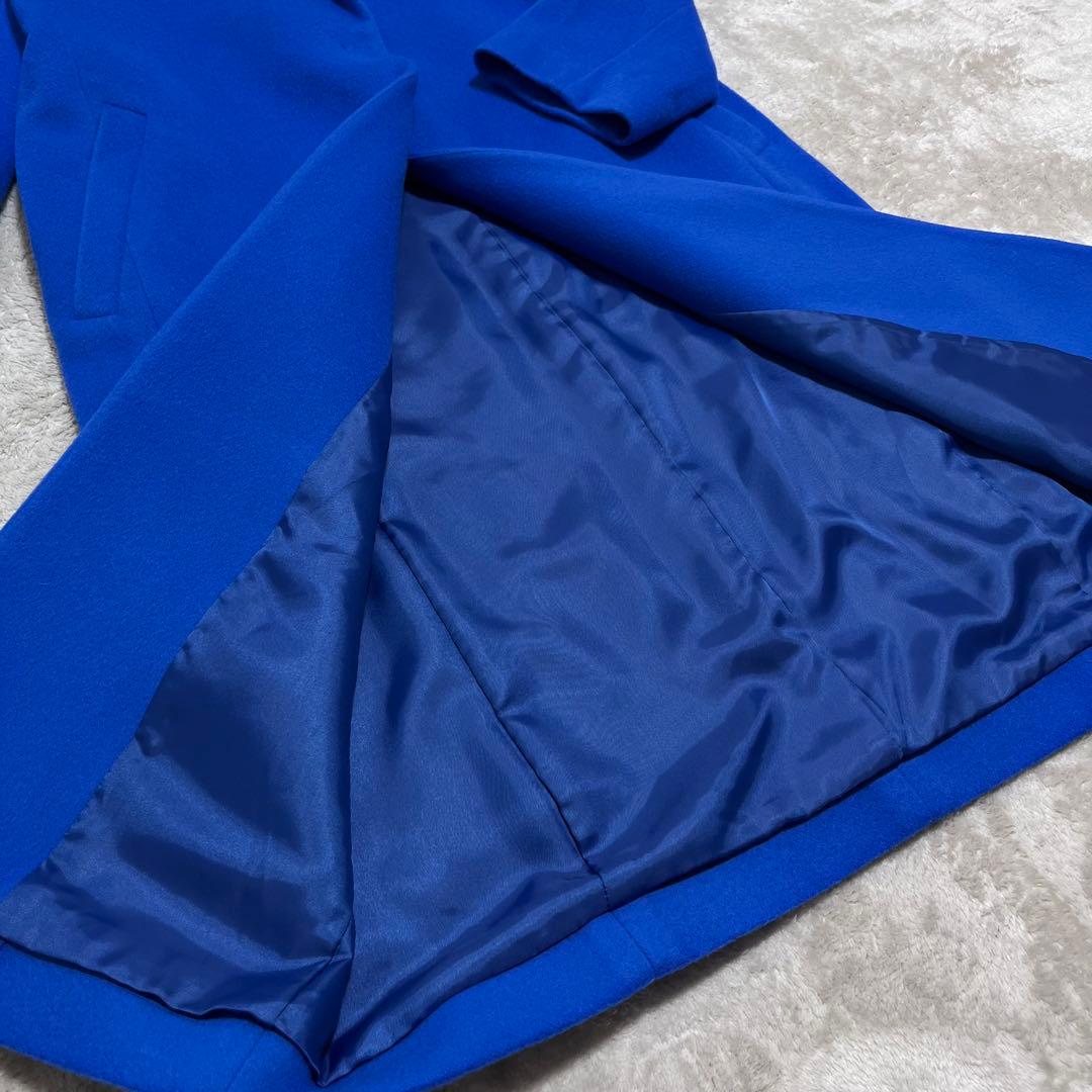 新品　インディヴィ　ウール100%チェスターコート　ブルー　36