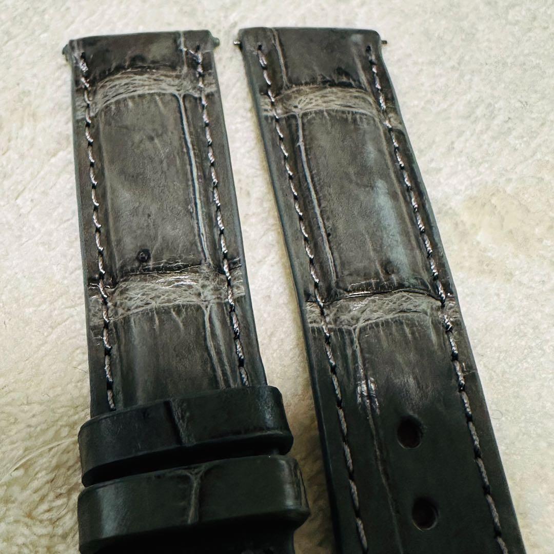 1017#18mm-16mmアッシュグレー★スイス製★本物クロコダイルベルト