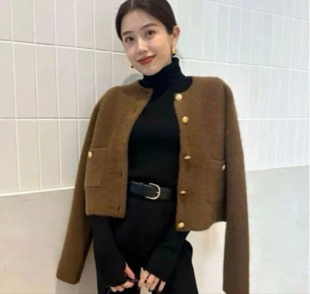 anuans キャメル　ニットジャケット