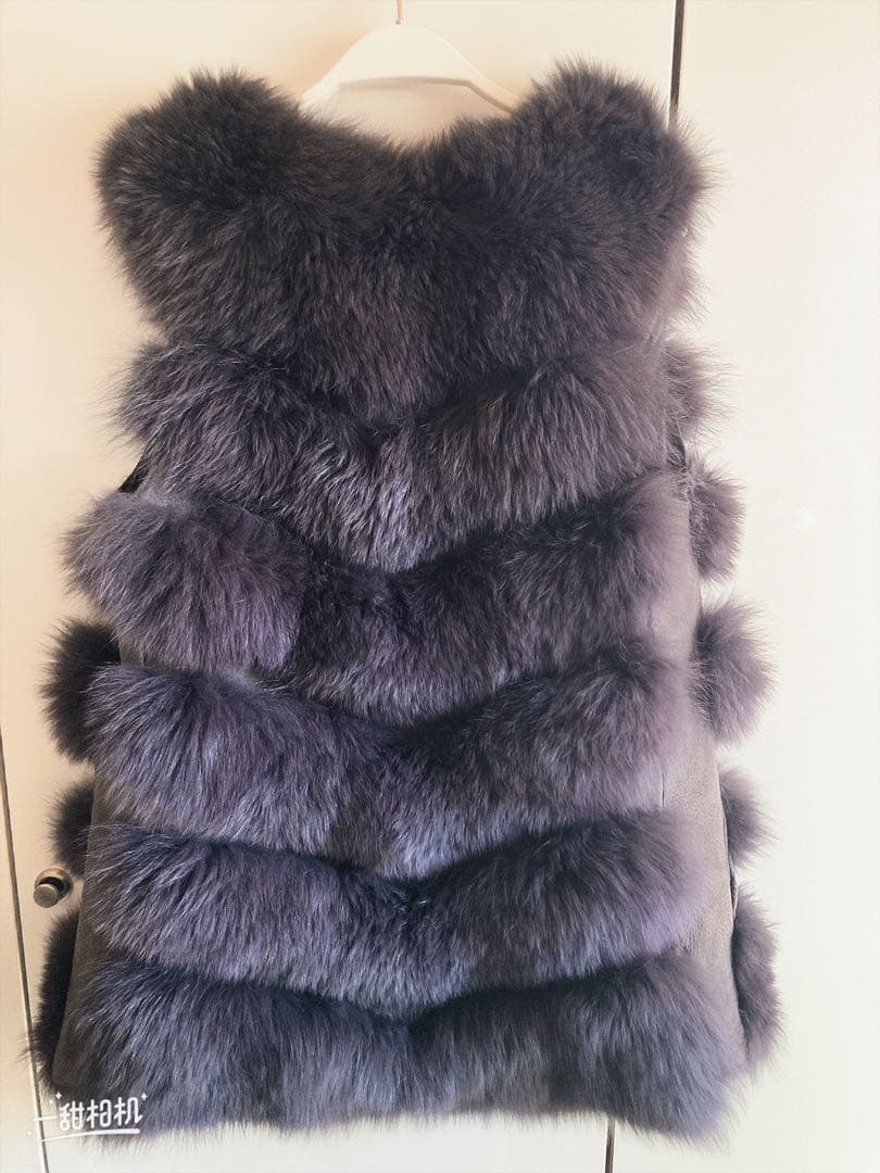 リアルフォックスFOX ファーハーフベスト　グレー　Lサイズ　新同美品