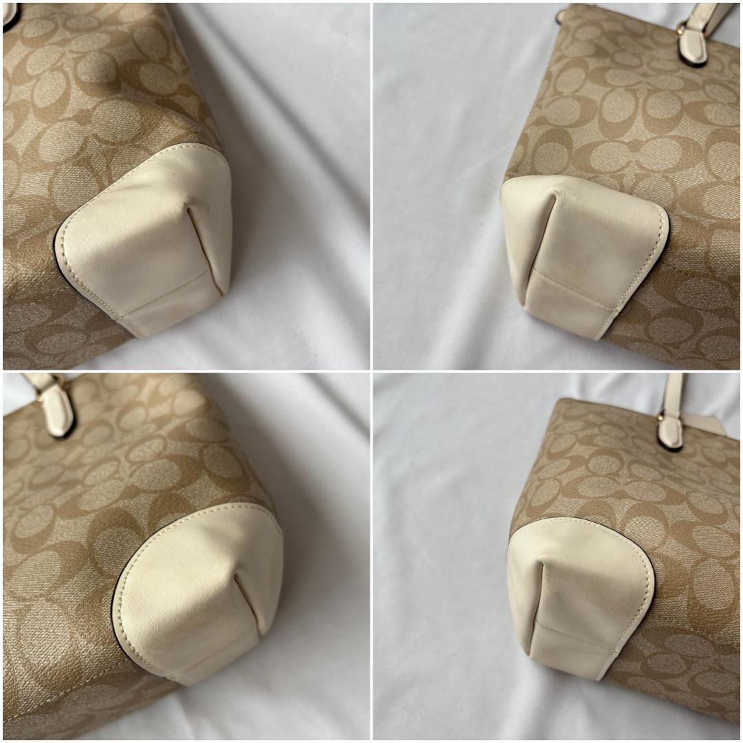 美品 COACH コーチ トートバッグ PVC 上品コーデ ベージュ/ホワイト