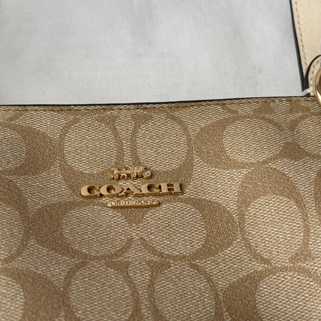 美品 COACH コーチ トートバッグ PVC 上品コーデ ベージュ/ホワイト