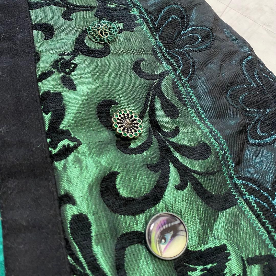 Desigual 総柄　異素材切り替え　ステンカラーコート　飾りボタン