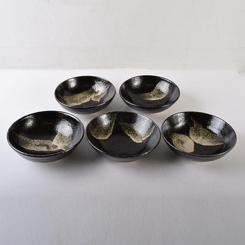 gmgmgm　茶道具　浅野陽作　黒鉢　5客　共箱　V　8005