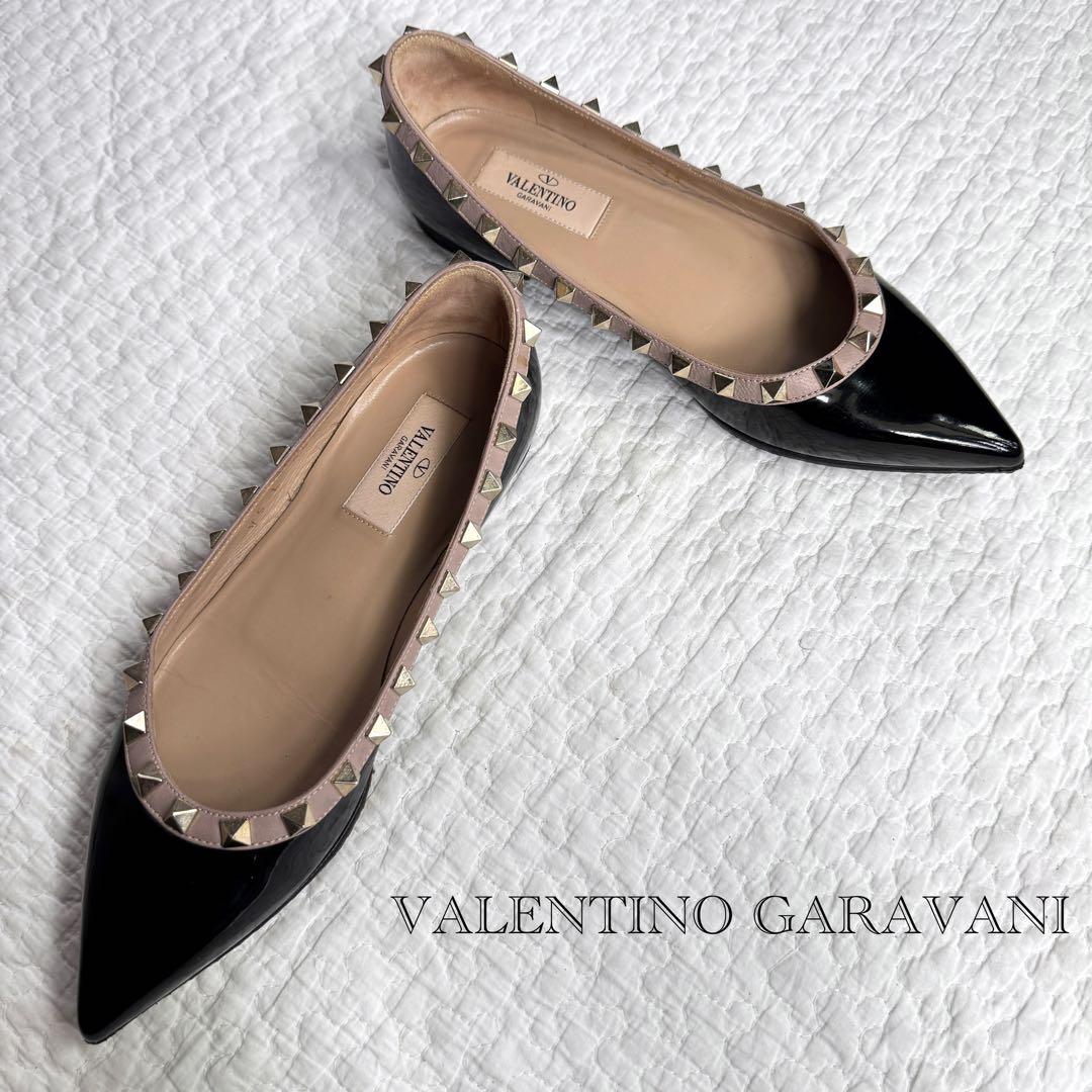 VALENTINO GARAVANI ロックスタッズフラットシューズ 黒
