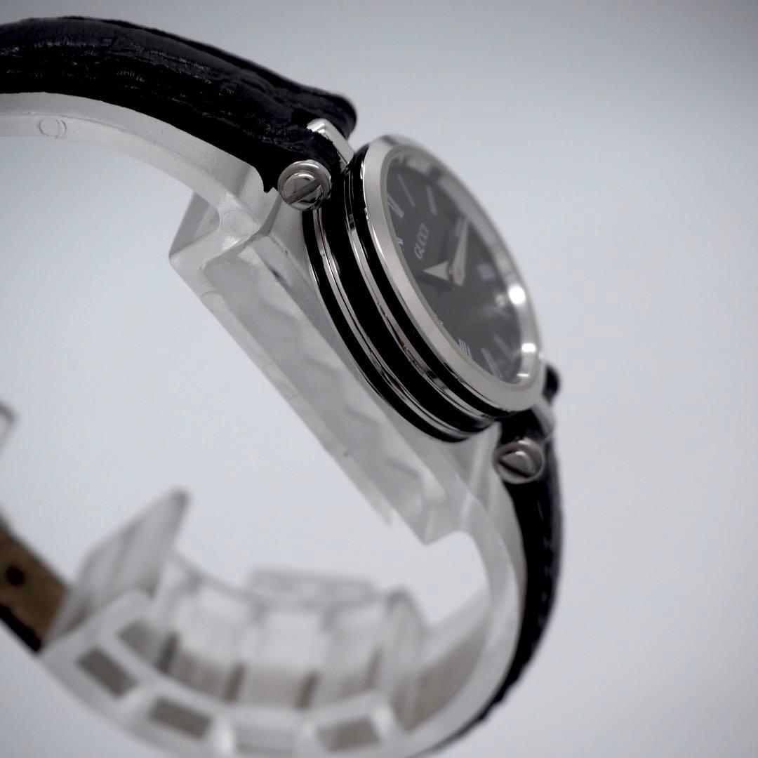 448 稼働【美品】GUCCI時計　レディース ブラック シルバー サイドライン