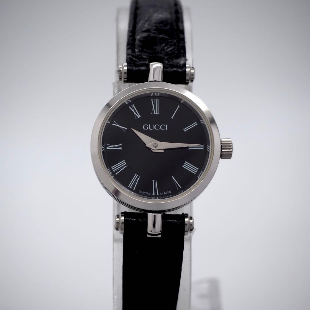 448 稼働【美品】GUCCI時計　レディース ブラック シルバー サイドライン
