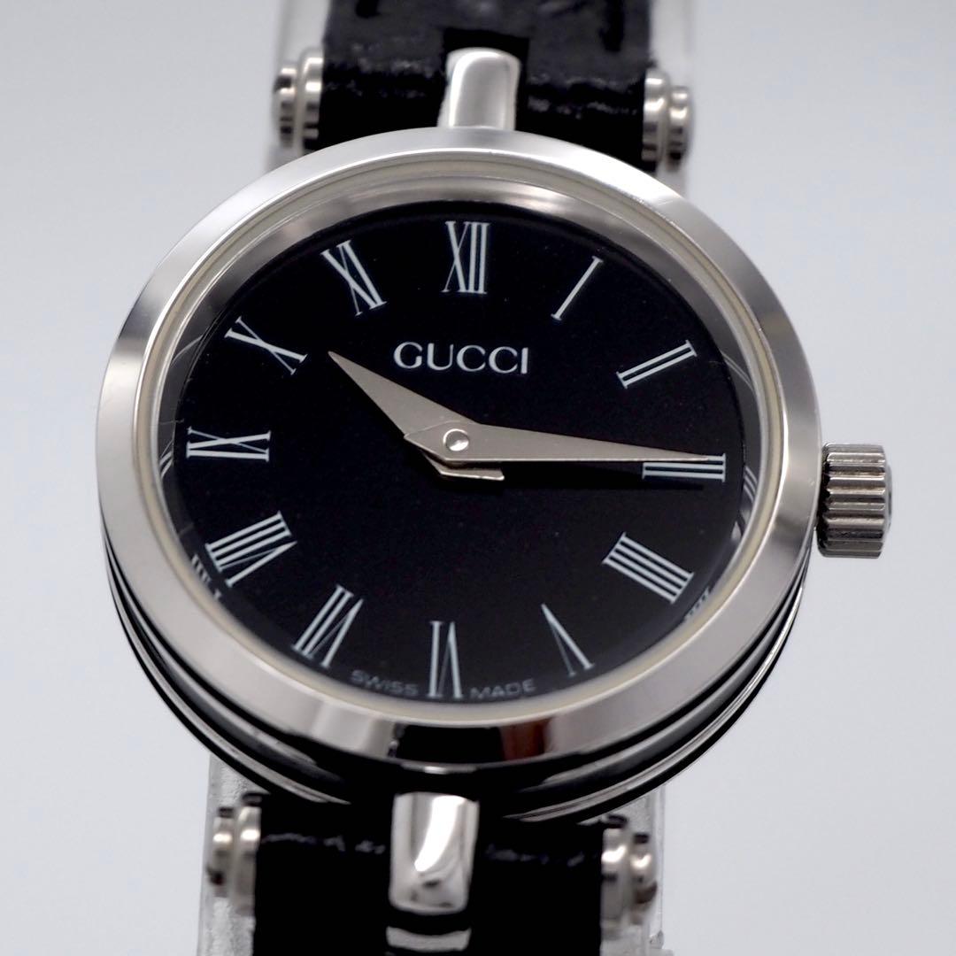 448 稼働【美品】GUCCI時計　レディース ブラック シルバー サイドライン
