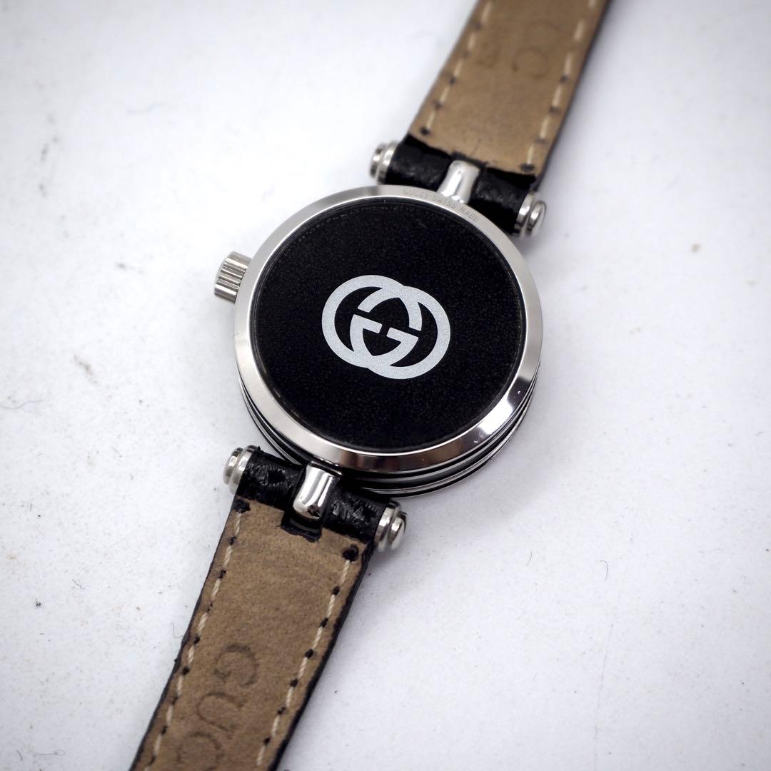 448 稼働【美品】GUCCI時計　レディース ブラック シルバー サイドライン