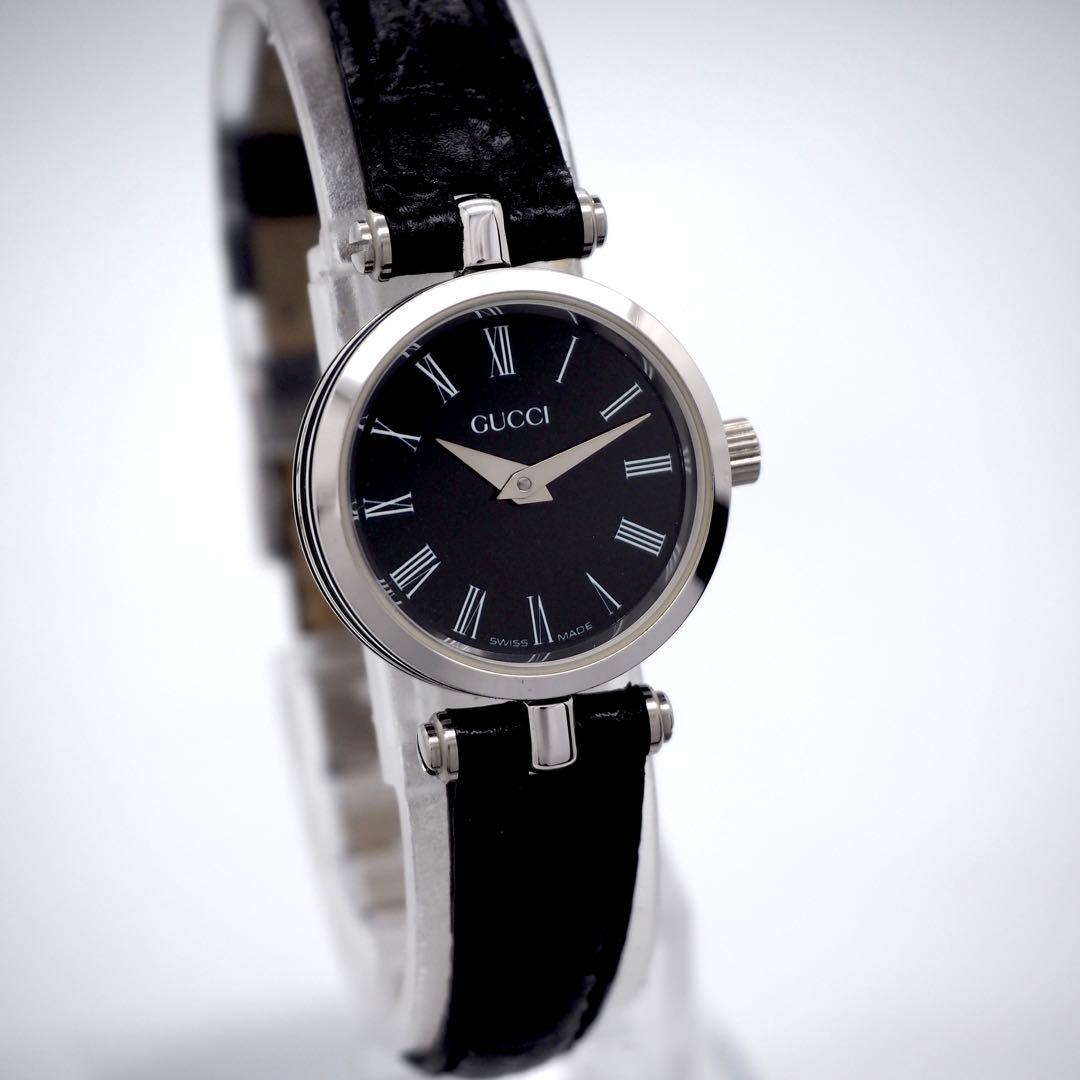 448 稼働【美品】GUCCI時計　レディース ブラック シルバー サイドライン