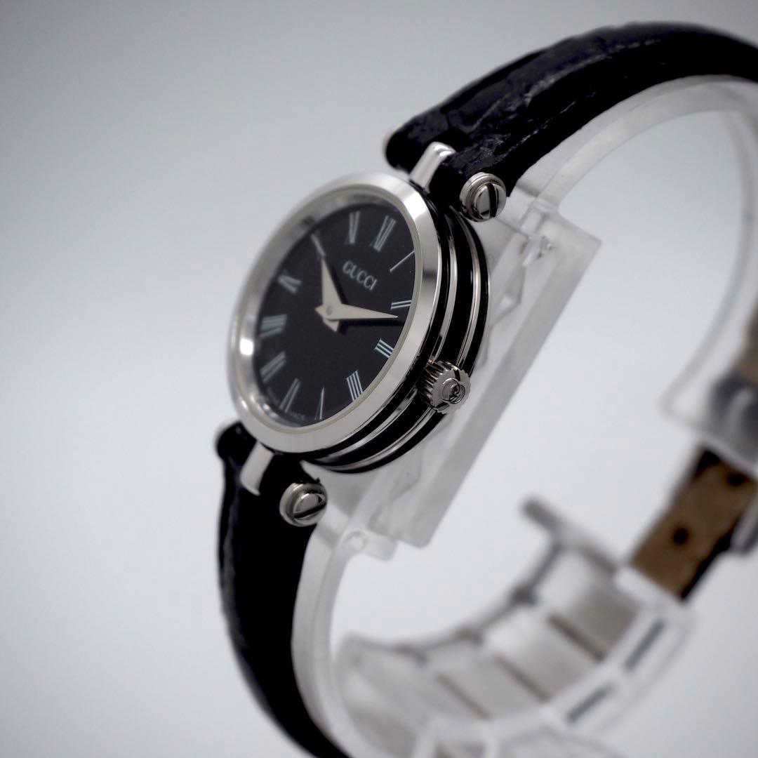 448 稼働【美品】GUCCI時計　レディース ブラック シルバー サイドライン
